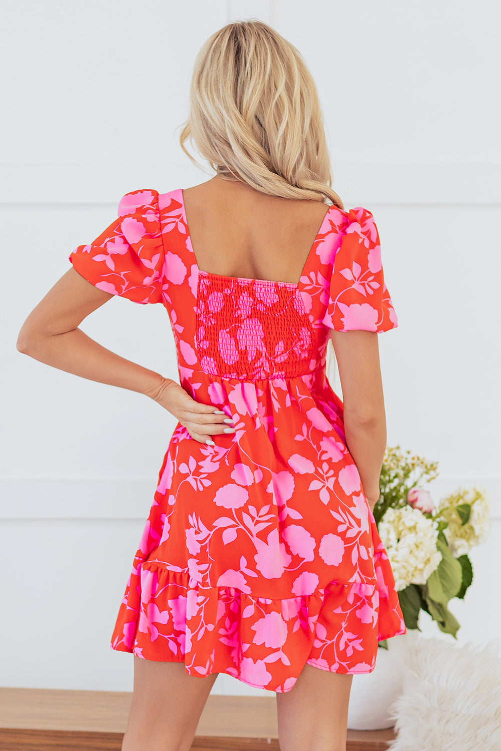 Bubble Sleeve Sweetheart Neck Ruffled Mini Dress