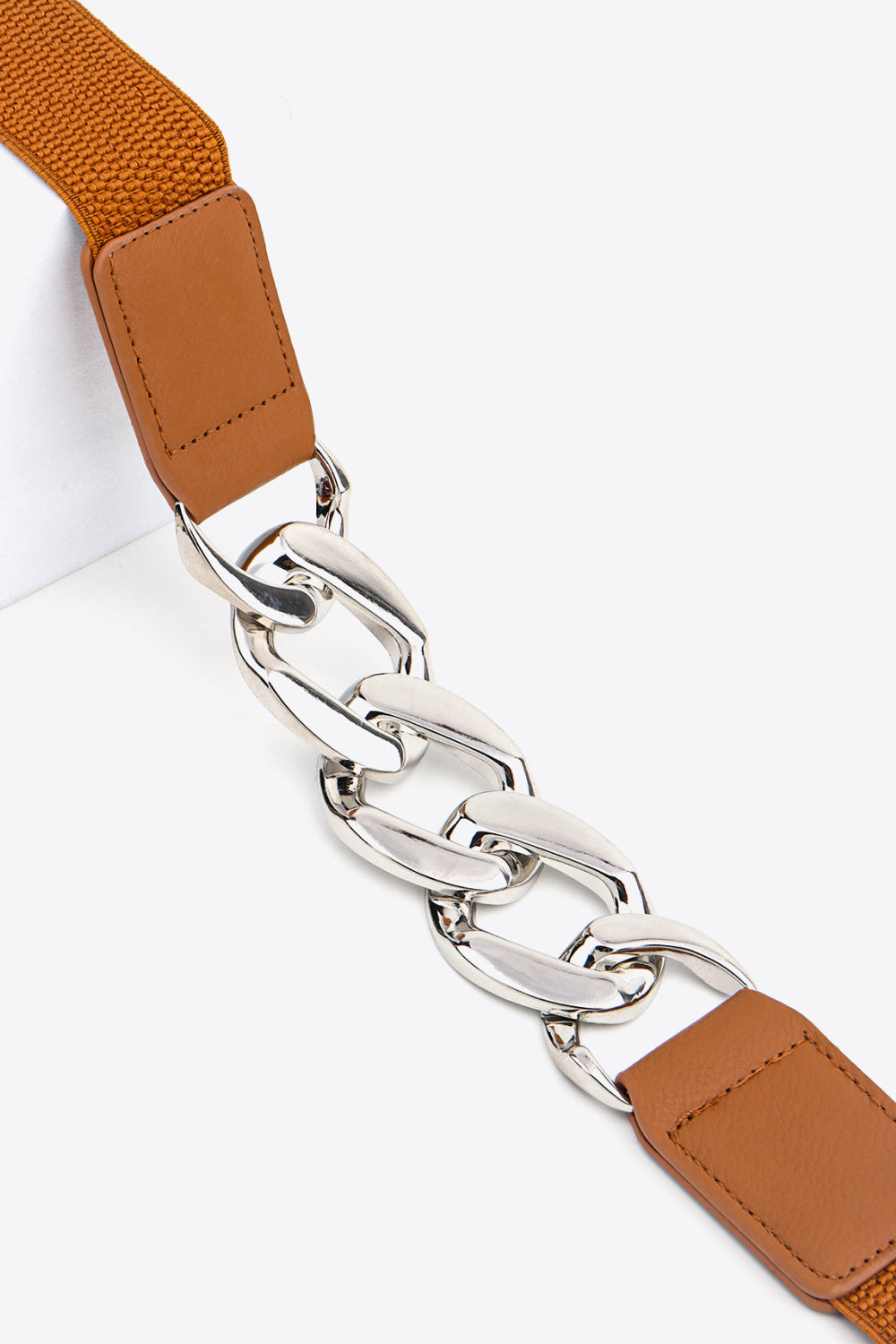 Chain Detail Elastic Belt with Alloy Buckle | PU Leather