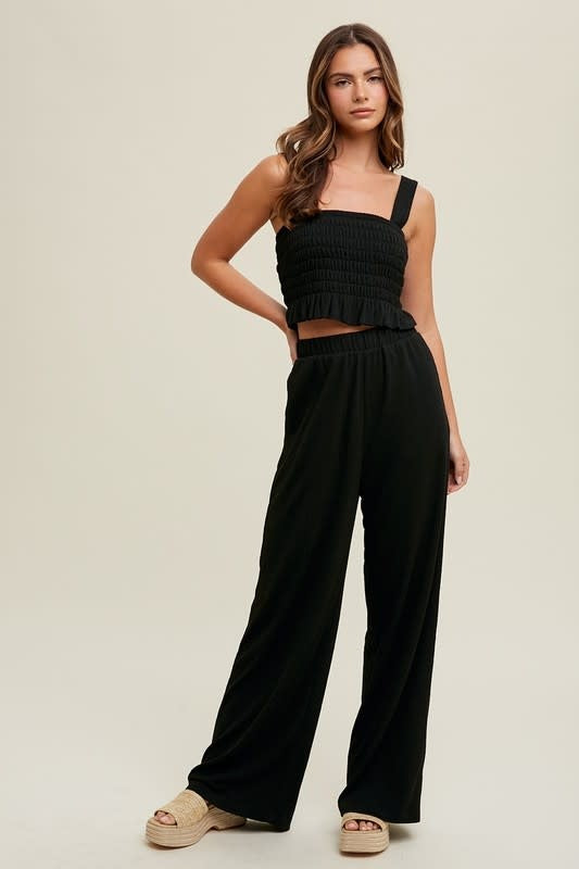 Black Crinkle Knit Tank Top