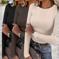 3-Pack Women's Long Sleeve Ribbed Crew Neck Tops - Image 6
