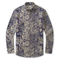 Men's long sleeve cotton button-down shirt with detailed vintage jungle rainforest print