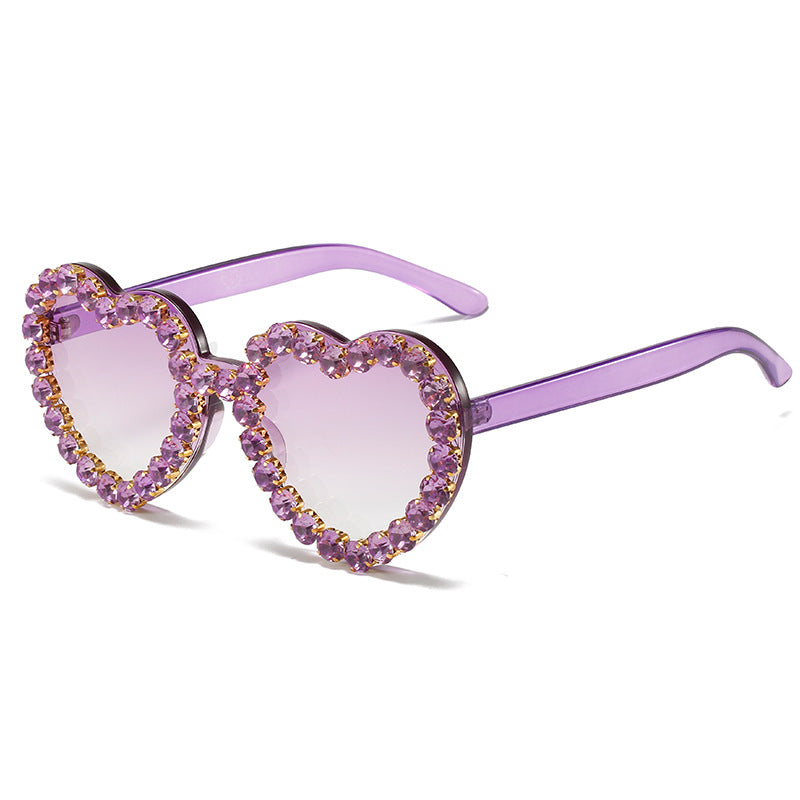 Peach Heart Rhinestone Sunglasses Y2K Aesthetic Shades