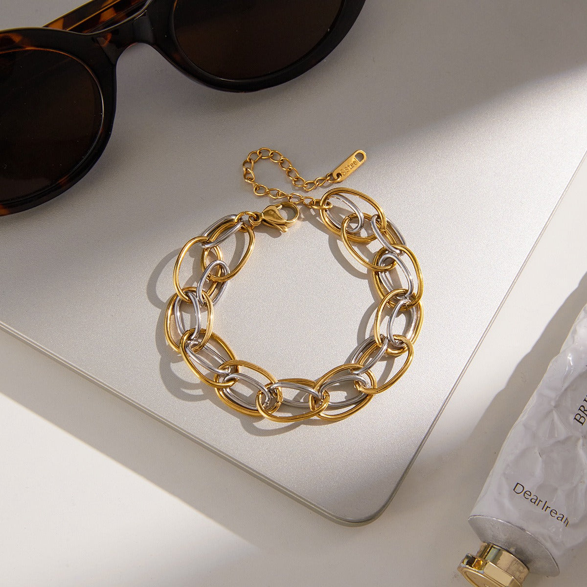 Two-Tone Titanium Steel Bracelet with 18K Gold Plating