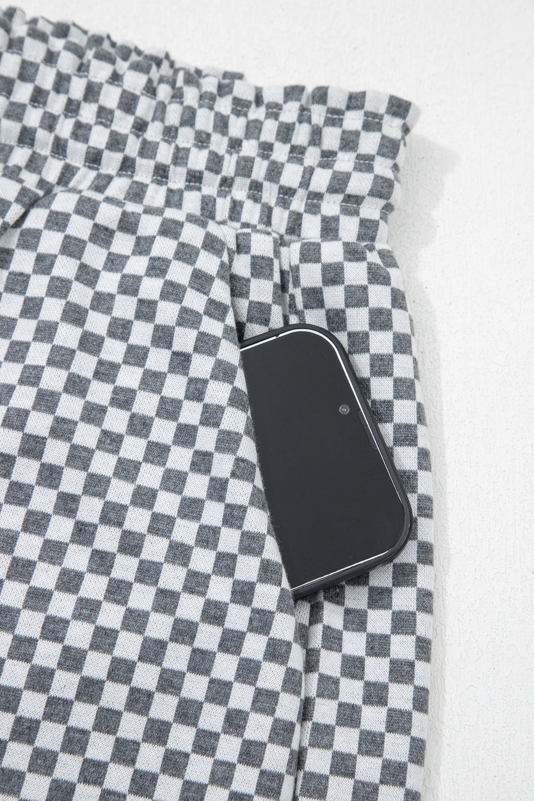 Checker Drawstring Elastic Waist Pocketed Shorts