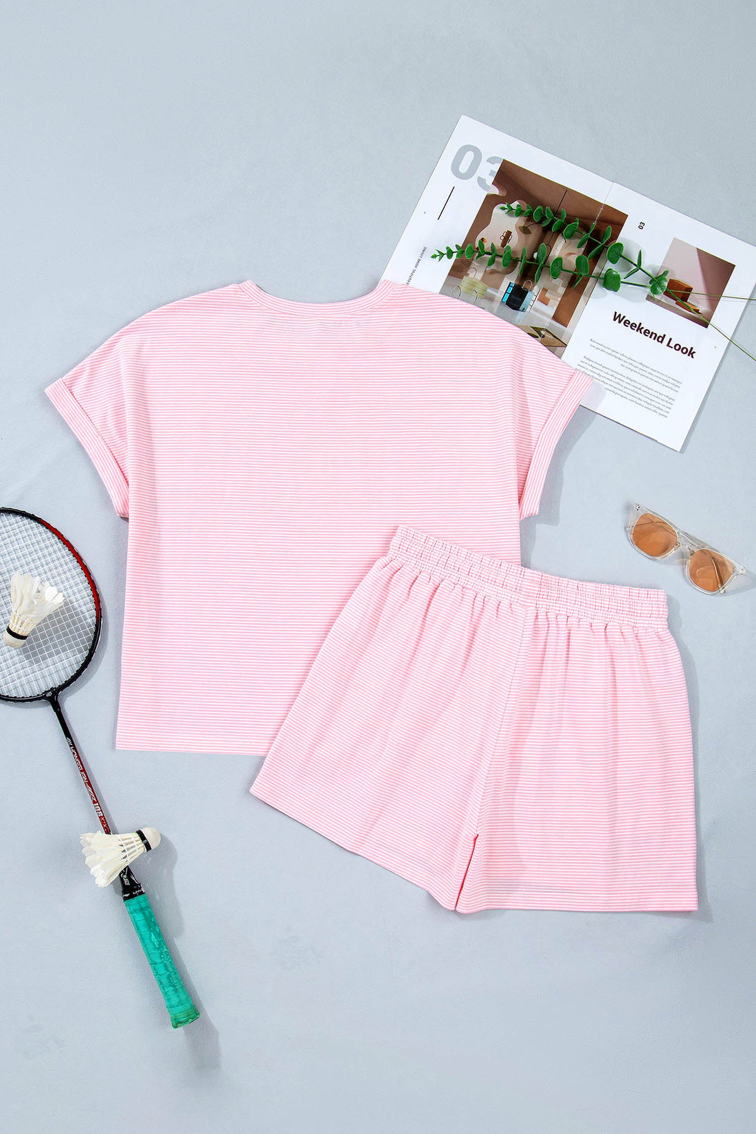 Stripe Oversized Tee & Drawstring Shorts Set