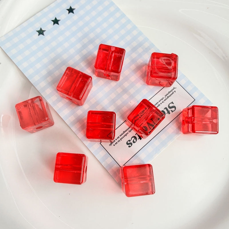 Flat Clear Acrylic Cube Beads, Framed Jelly Square Charms With Vertical Hole For DIY Jewelry Making, Bracelets, Necklaces & Keychains, Mixed Candy Colors