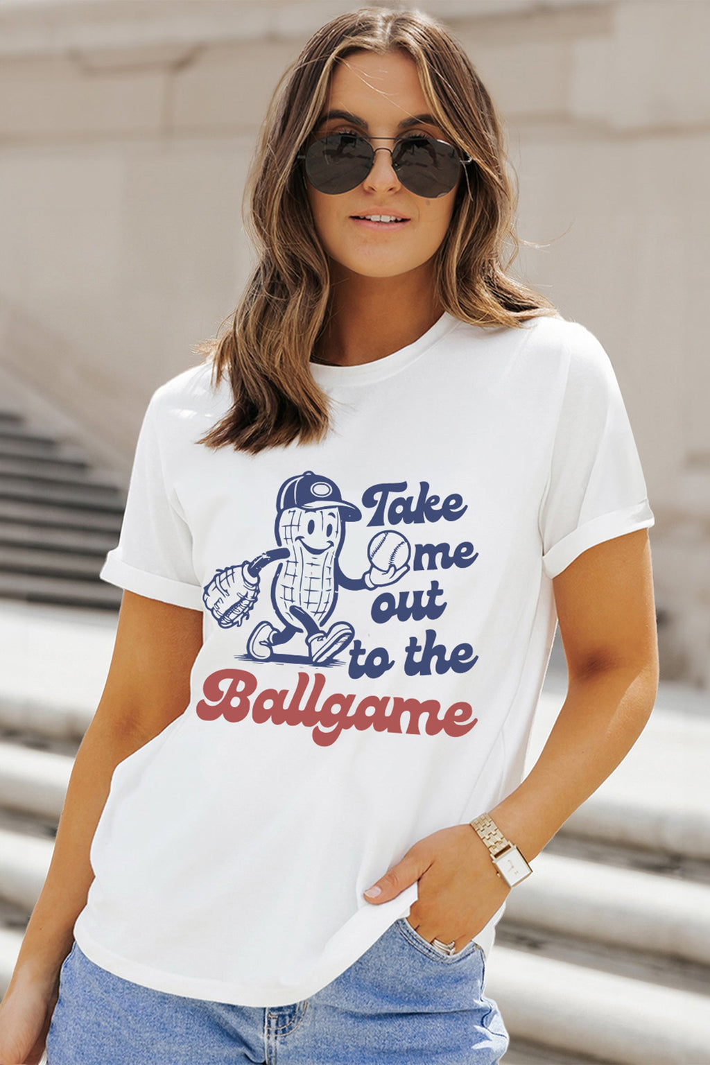 White Take Me Out To The Ballgame Graphic Vintage Style Tee - Image 4