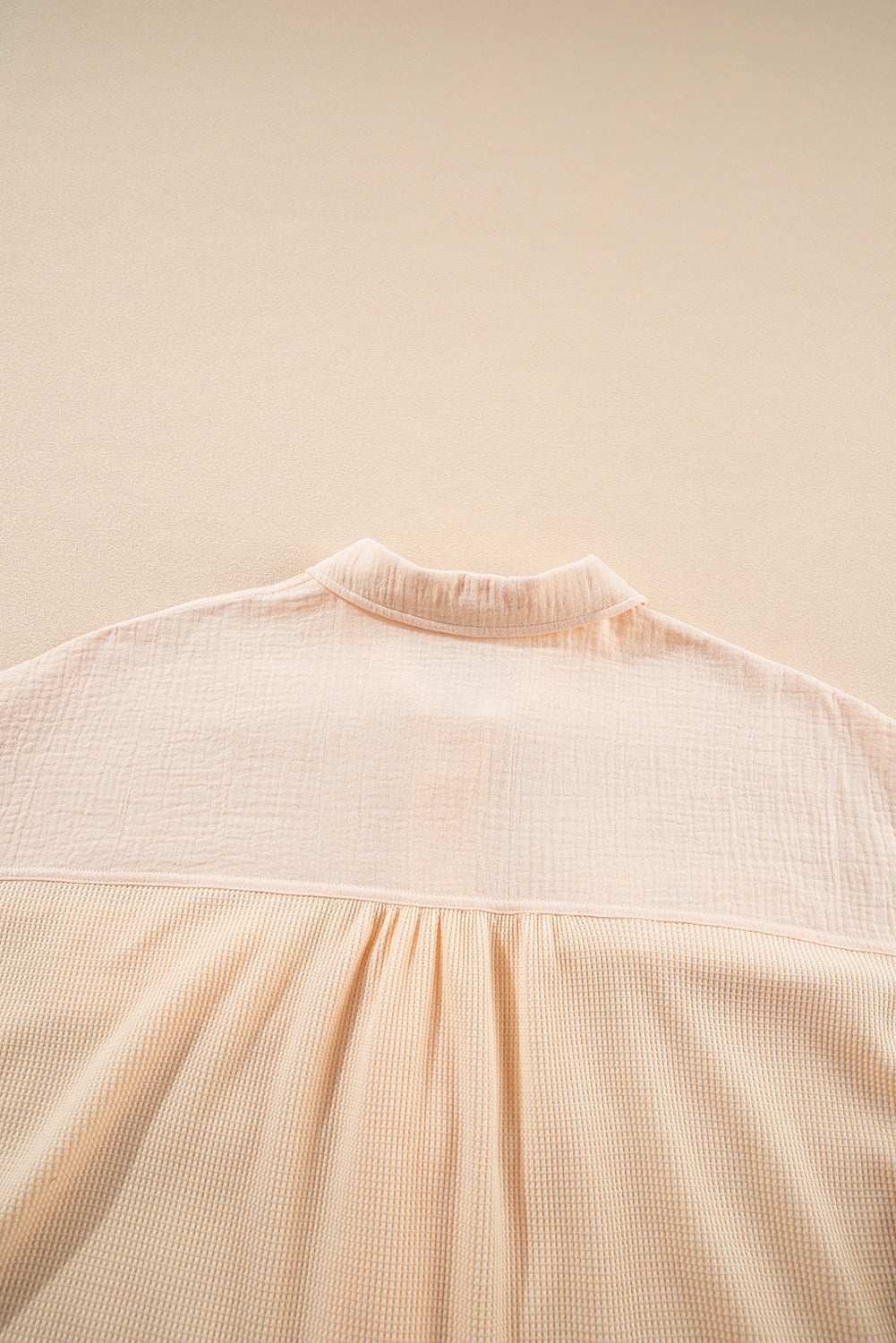 Beige Waffle Splicing Batwing Sleeve Shirt with Flap Detail