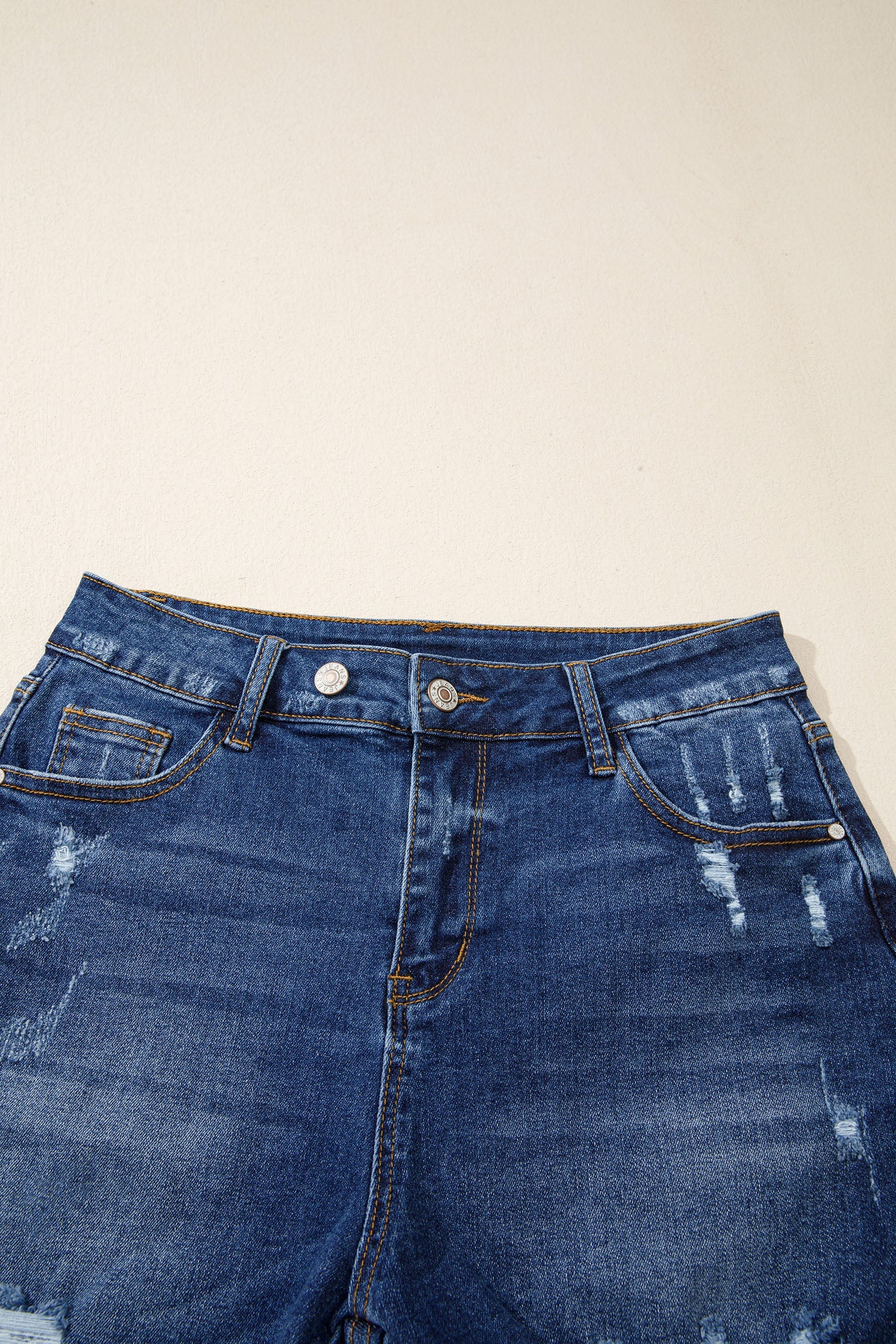 Holland High-Waist Distressed Denim Shorts with Whiskery Detail
