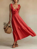 Sleeveless Ruffle Maxi Dress with High Waist Detail - Image 11