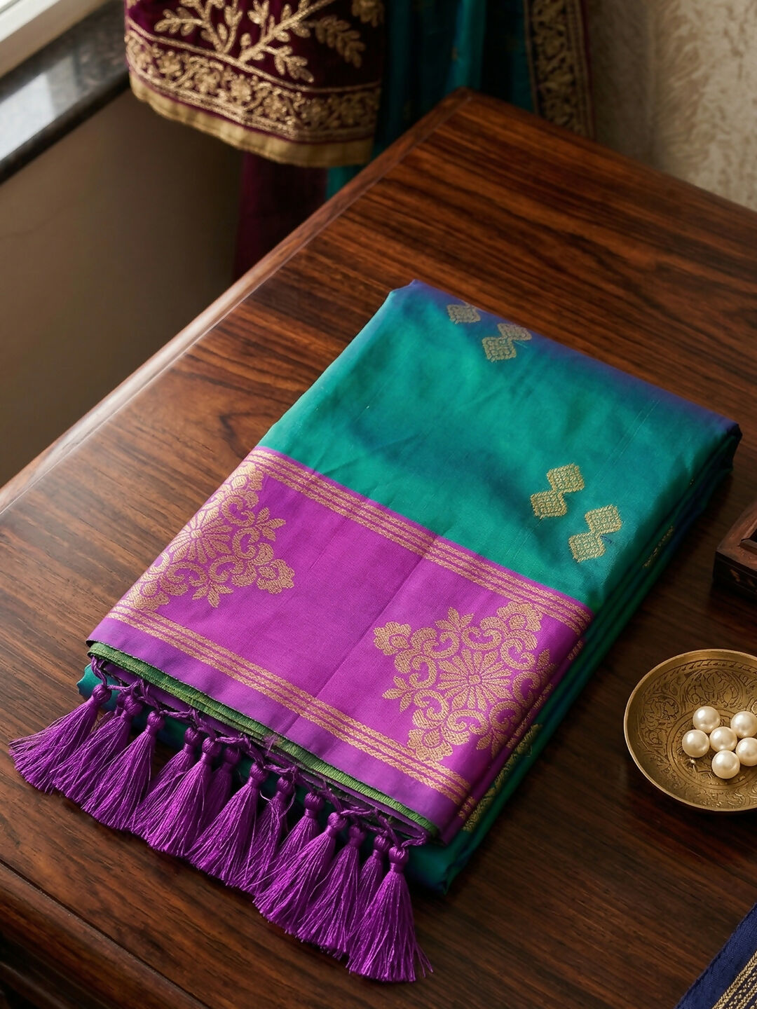 Teal Green Soft Silk Saree with Matching Blouse Piece