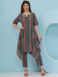 Blue and red Ikkat print 2-piece cotton co-ord set