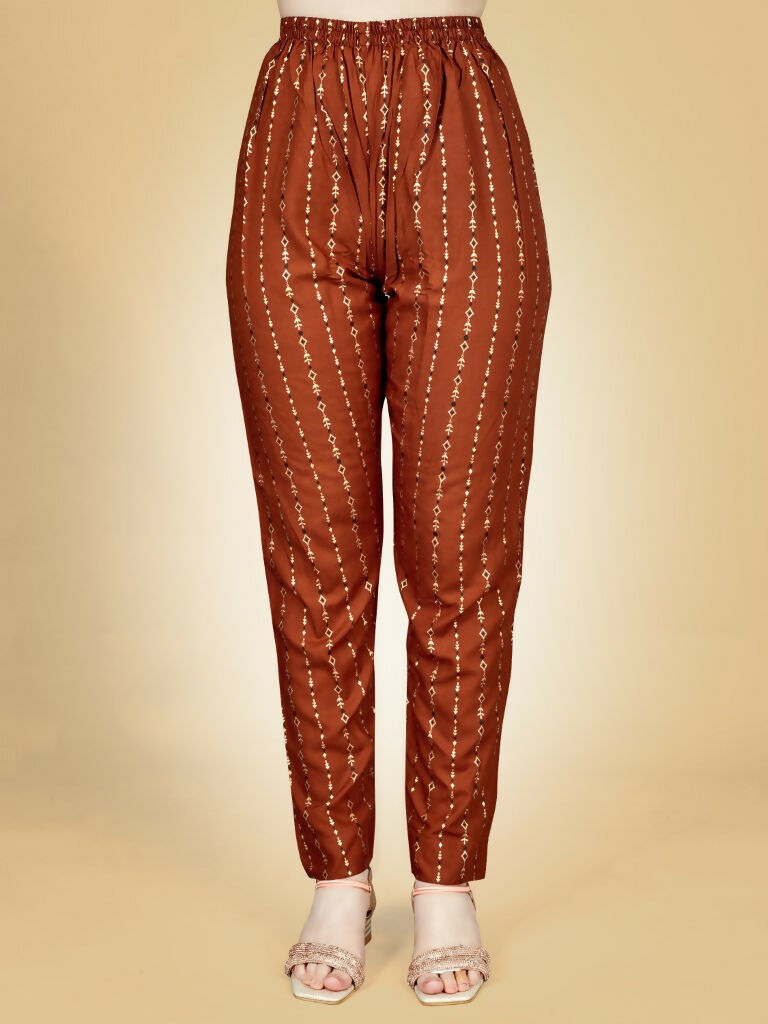 Jyoti Fashion Women's Rust Viscose Rayon Embroidered Kurta Pant Set