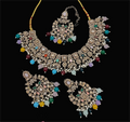Traditional multi stone necklace set for women with detailed ethnic design