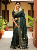 Bottle Green soft silk saree with matching blouse fabric