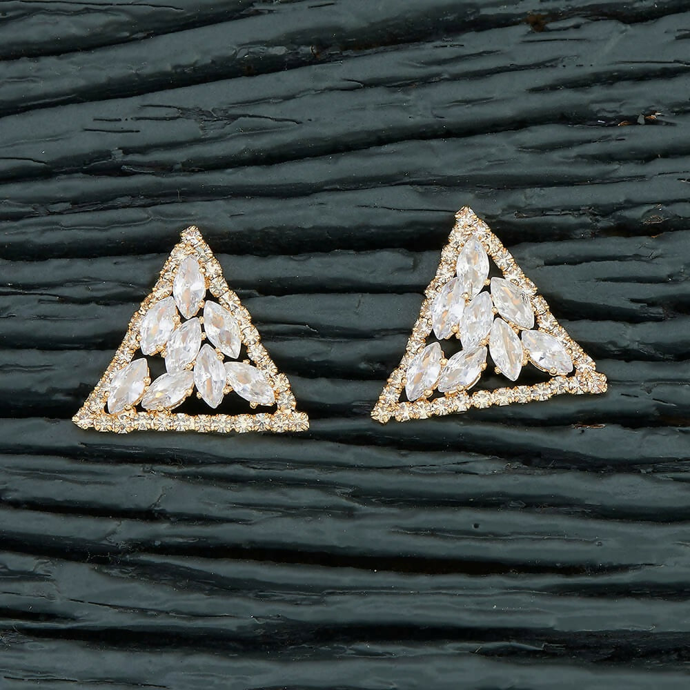 Elegant golden brass earrings featuring sparkling white AD stones for women