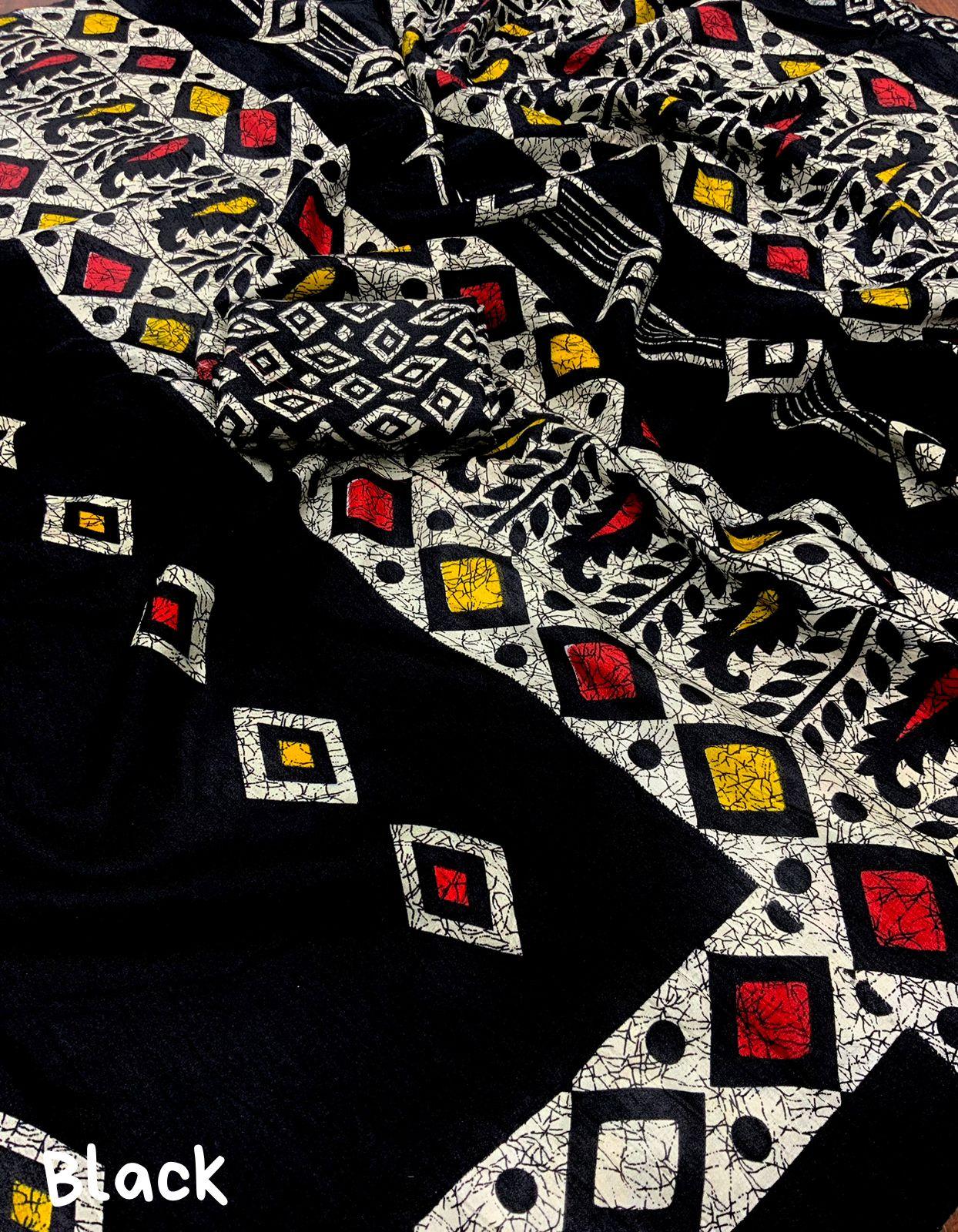 Black Silk Blend Saree with Ethnic Batik Style Prints