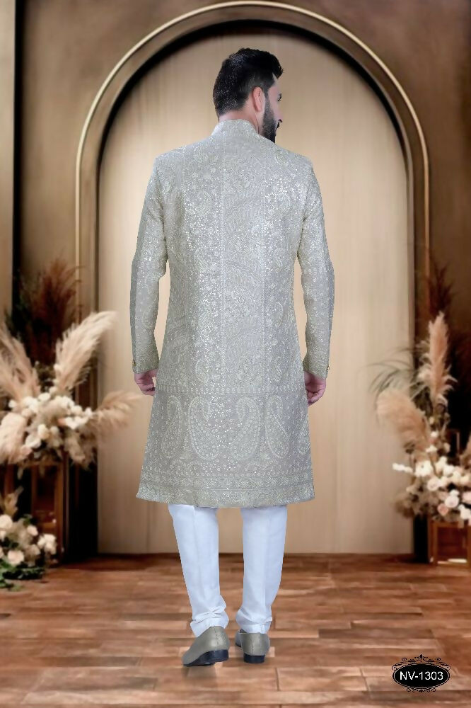 Onion-Pink Silk Sherwani Style Kurta with Pyjama
