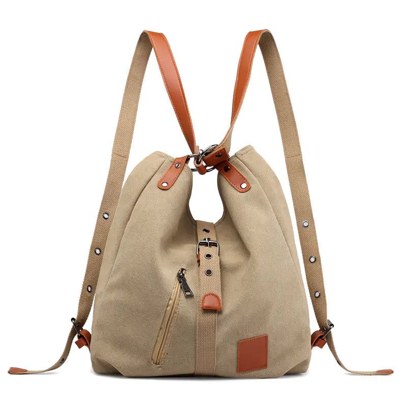 Women's Canvas Shoulder Tote Bag with Buckle and Zipper Detail - Image 10