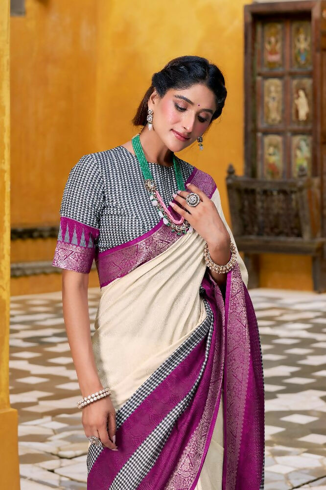 PR Fashion Owt Poly Cotton Printed With Zari Weaving Work Saree