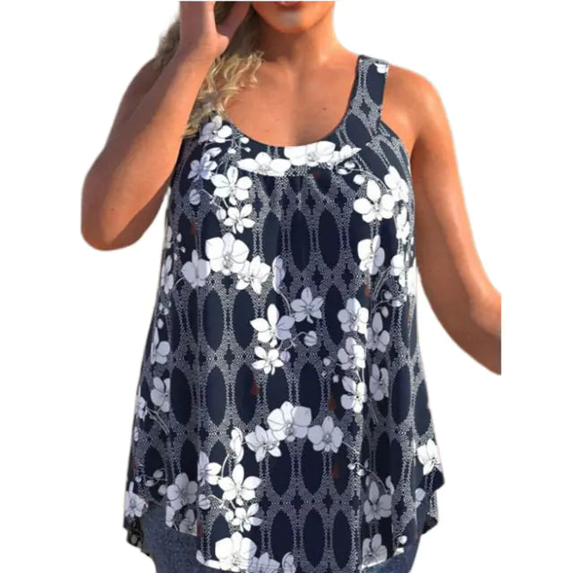 Women Floral Print Round Neck Sleeveless Tank Top Casual Loose - Image 18
