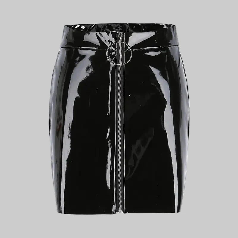 Slim Bright Leather PU Zipper Short Skirt