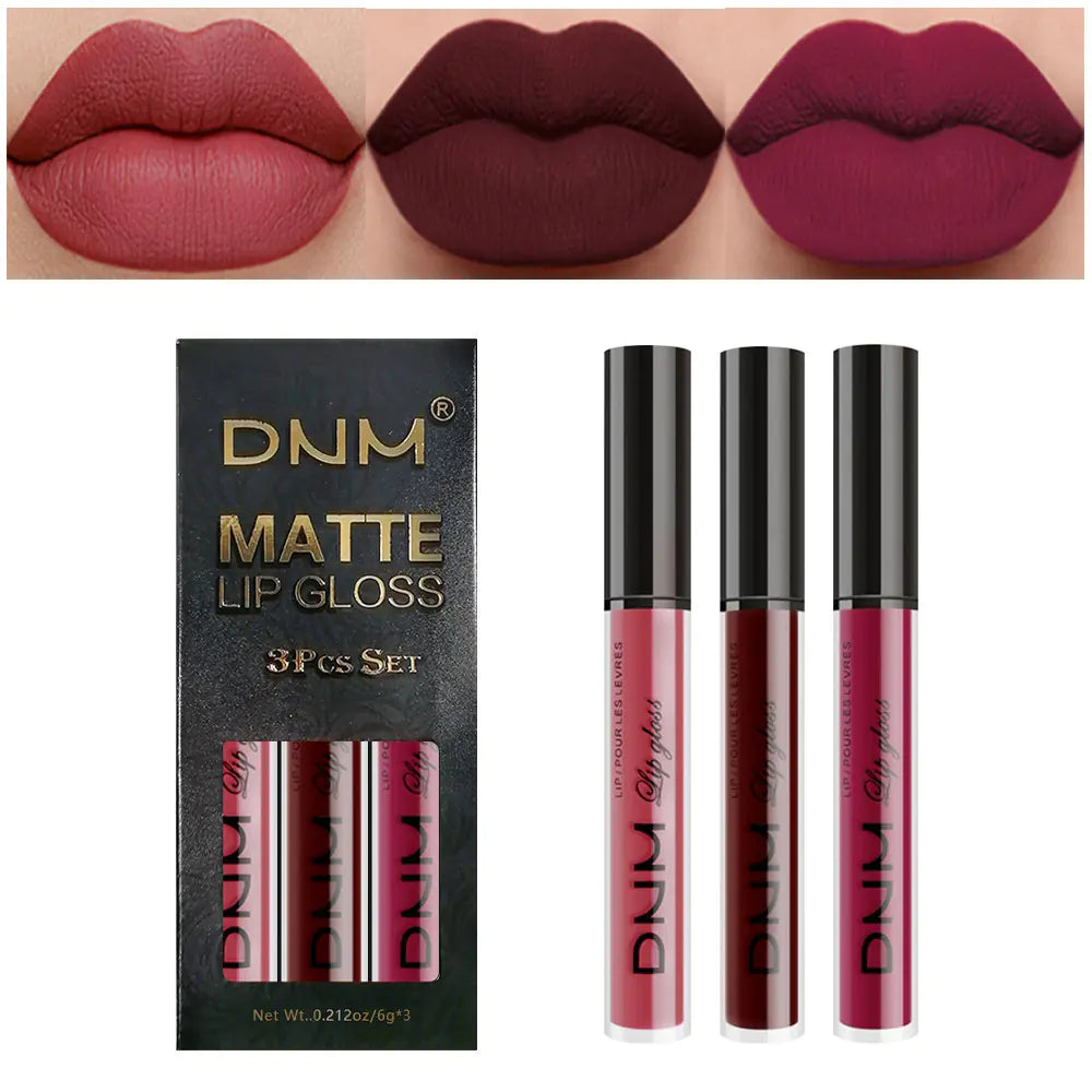 DNM Non-Stick Lip Gloss 3-Piece Set - Matte Metallic