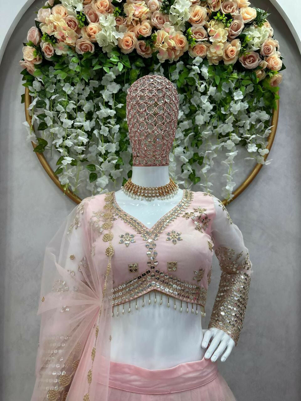Baby Pink Butterfly Net Lehenga Choli with Sequins & Embroidery