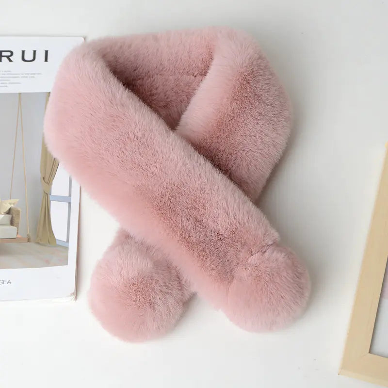 Women Plush Faux Rabbit Fur Winter Scarf Soft Warm Neck Wrap - Image 9