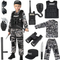 Luucio Swat Police Officer Costume for Kids Police Costume for Kids with SWAT Costume SWAT Vest Halloween Costume for Boys Role Play Kit for Boys Girls