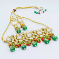 Multicolor Kundan necklace set with red green and white accents