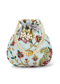 Sky blue embroidered potli clutch for traditional ethnic outfits