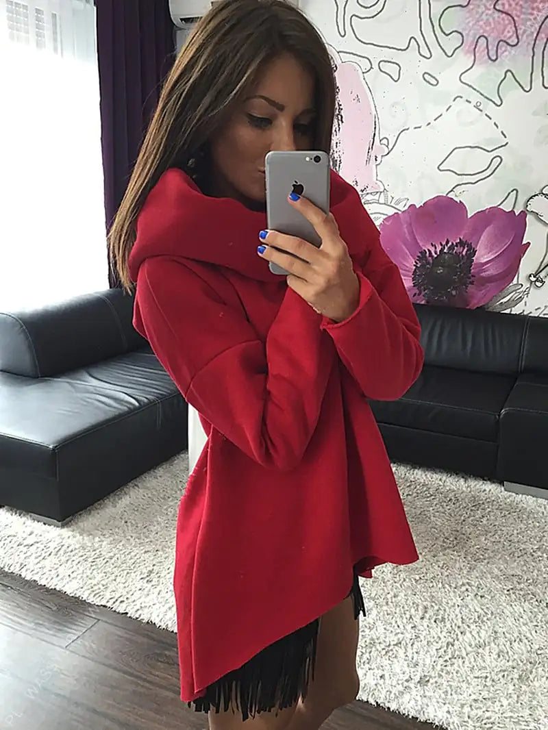 Women's Irregular High Collar Loose Fit Pullover Sweater