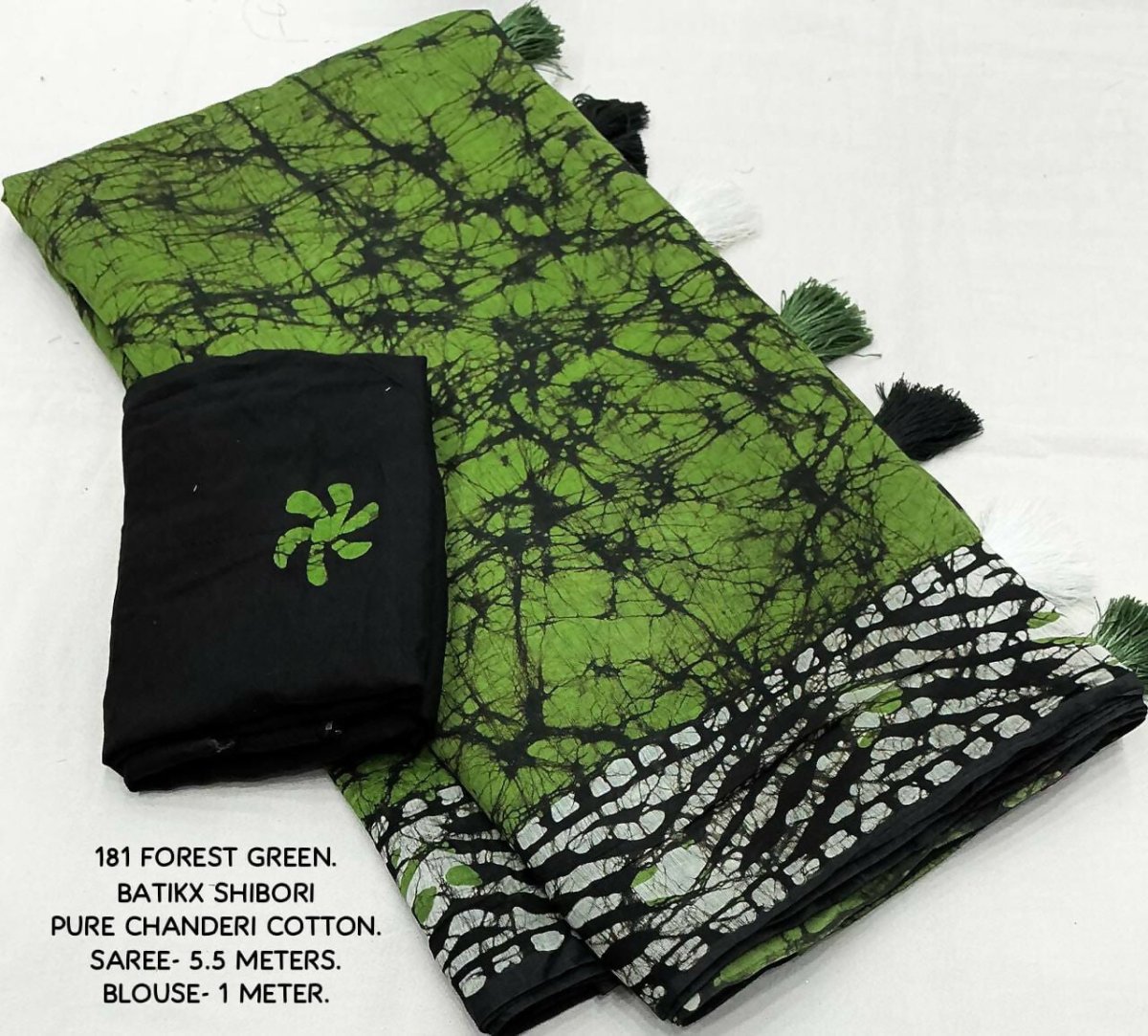 Green Chanderi Cotton Batik Printed Saree with Blouse Piece
