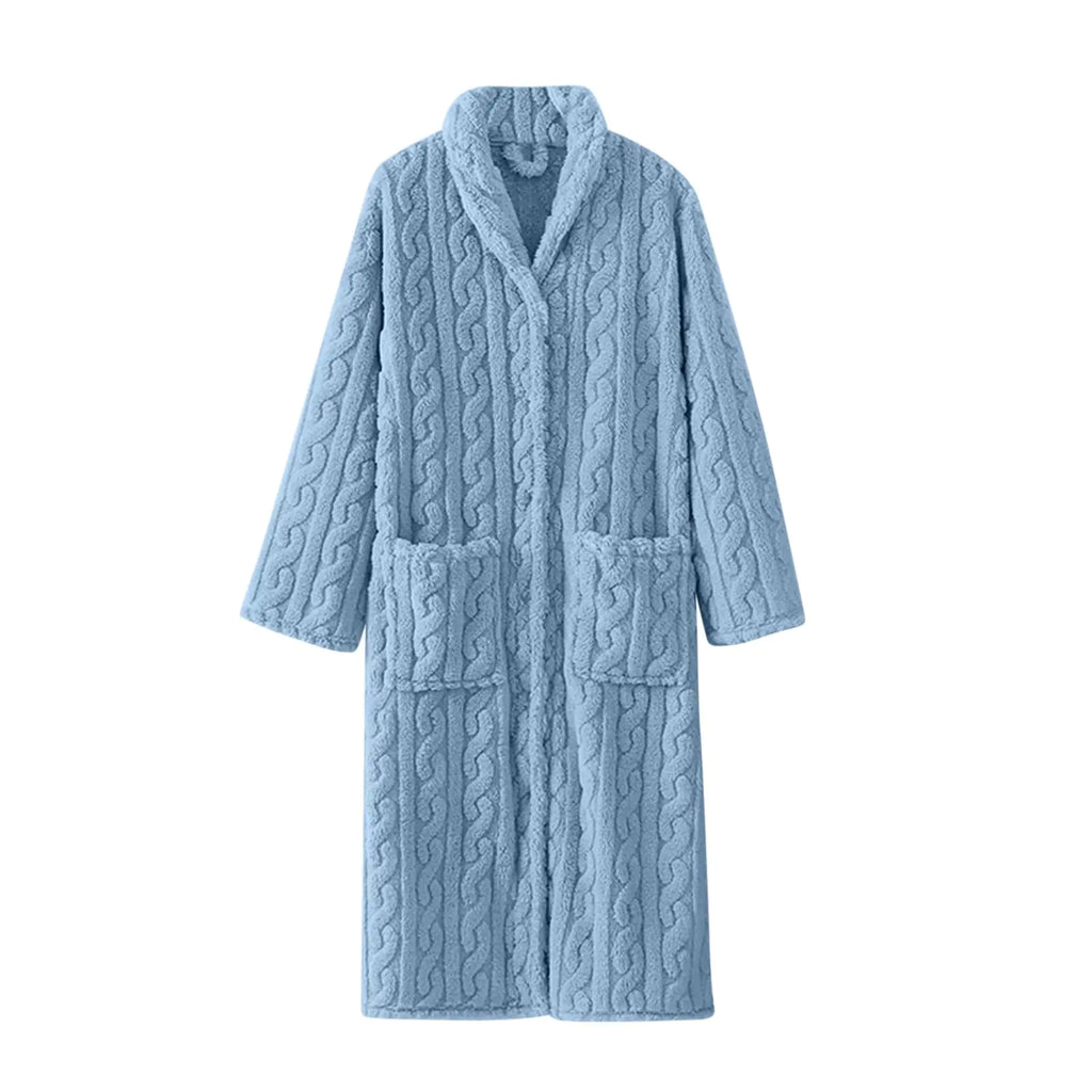 Womens Plush Long Robe Plain Soft Bathrobe Button Down Housecoat Fuzzy Fleece SPA Bath Robe with Pockets