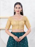 Elegant Gold Tissue fabric blouse with round neck and elbow sleeves