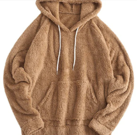 Women's Brown Fuzzy Fleece Hooded Sweatshirt Winter Pullover - Image 7