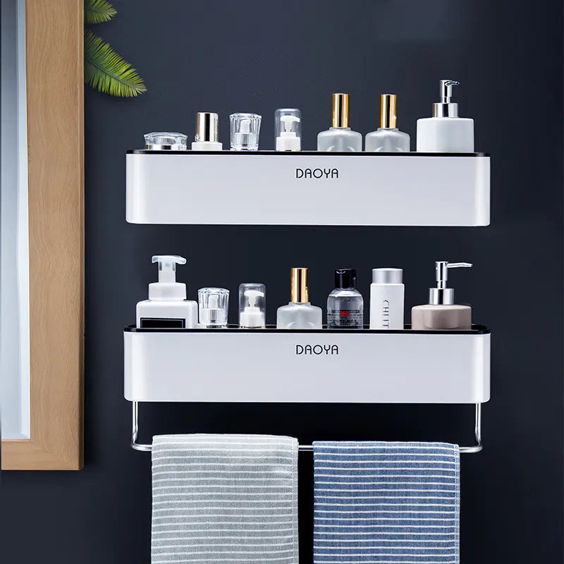 Wall-Mounted Bathroom Storage Rack Without Drilling