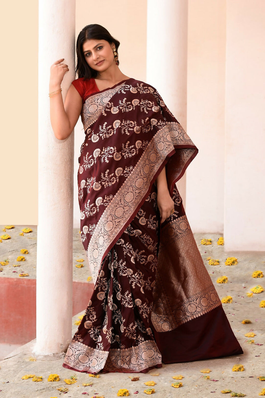 Coco Brown Banarasi Soft Pure Handloom Silk Saree