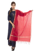 Elegant red Banarsi Chanderi dupatta with decorative piping detail