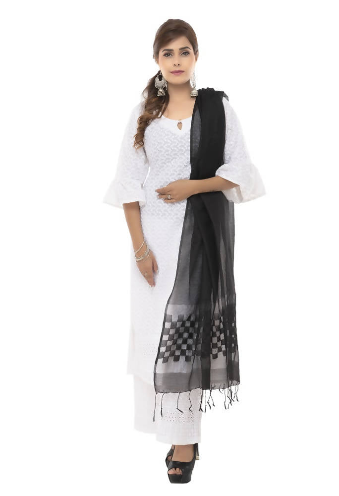 Black Buta Cut Dupatta in Lightweight Kota Cotton