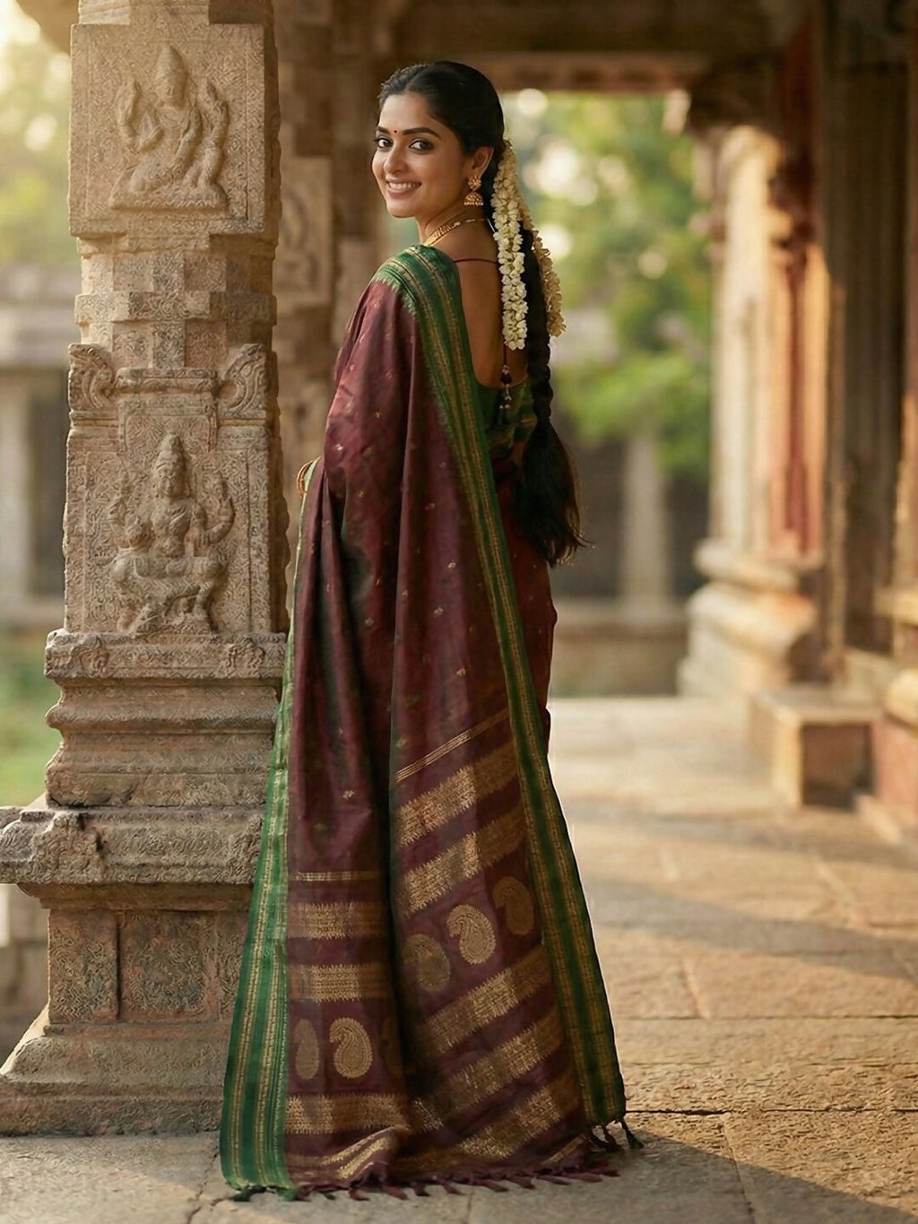 Maroon Soft Silk Saree with Matching Blouse