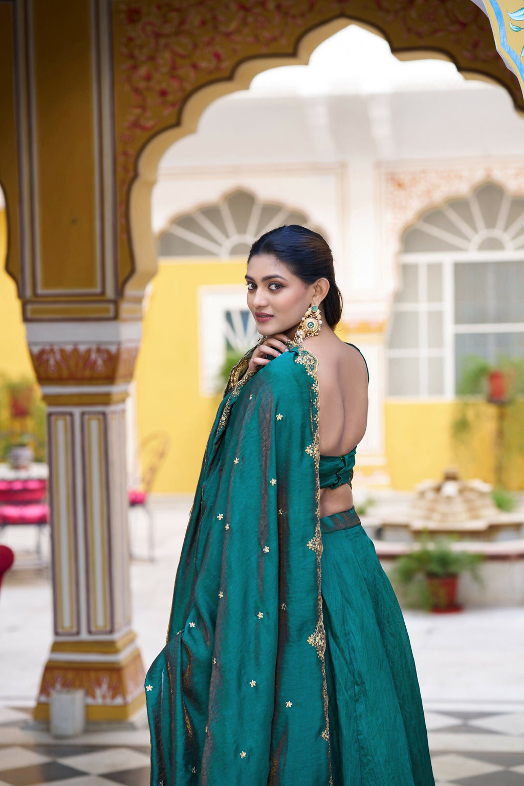Teal NC Silk Lehenga with Embroidery Work Choli