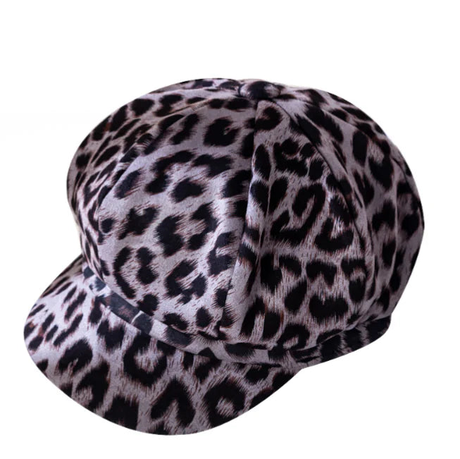 Women's Leopard Print Octagonal Hat Cotton Newsboy Cap - Image 4