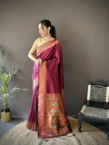 Maroon Soft Lichi Silk Paithani Saree with jacquard butti work and matching blouse