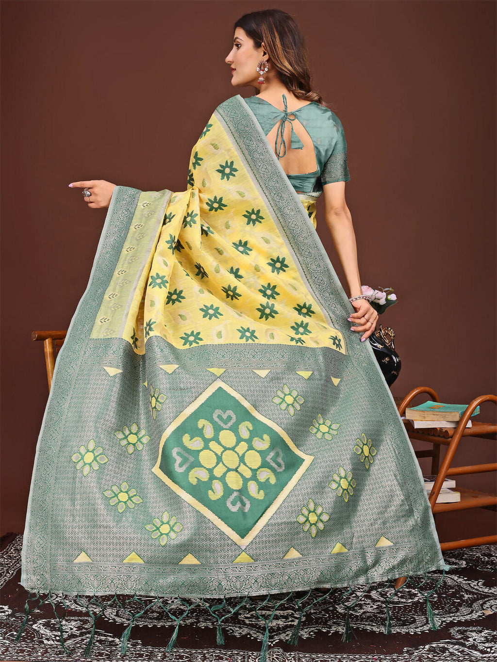 Sajni Yellow Linen Cotton Saree with Matching Blouse Piece