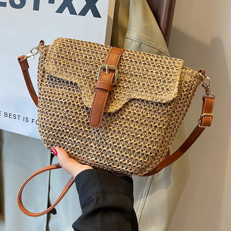 Women's Woven Straw Messenger Bag - Summer Saddle