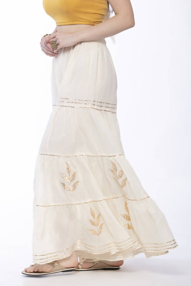 Off White Cotton Sharara Pants with Traditional Gotta Work Detailing