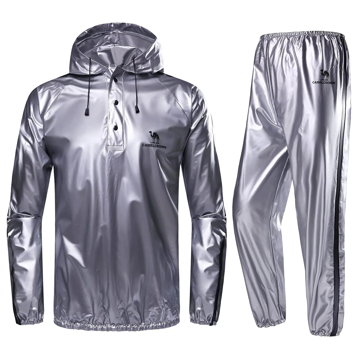 CAMEL CROWN Weight Loss Sweat Suit Heavy Duty Sweat Sauna Suit for Men Women Exercise Gym Suit for Fitness Grey Medium