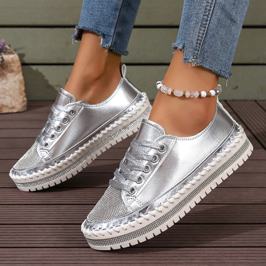 Women's Plus Size White Chunky Sneakers